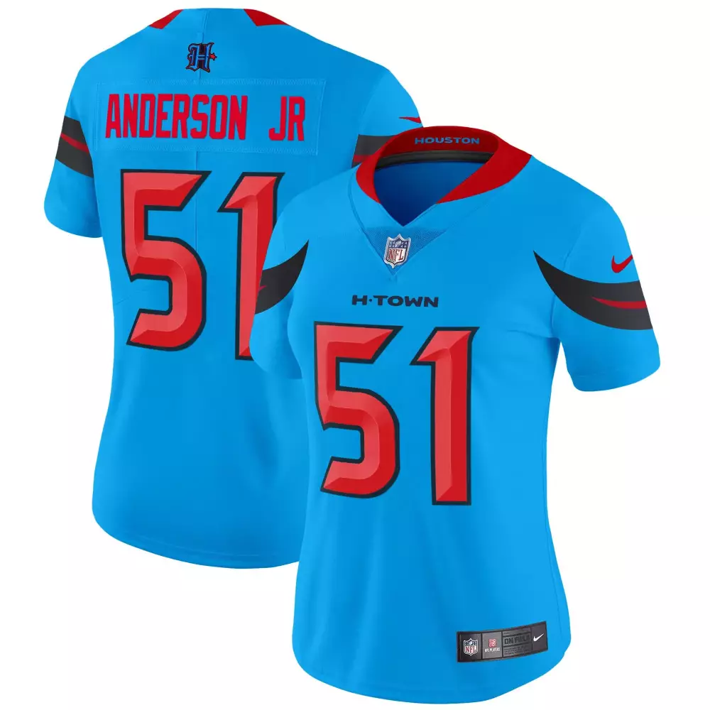 Women's Blue Will Anderson Jr. 51 Houston Texans 2024 Vapor Limited Jersey | Stitched Name Patch | Fashion Fan Gear | For Women & Youth