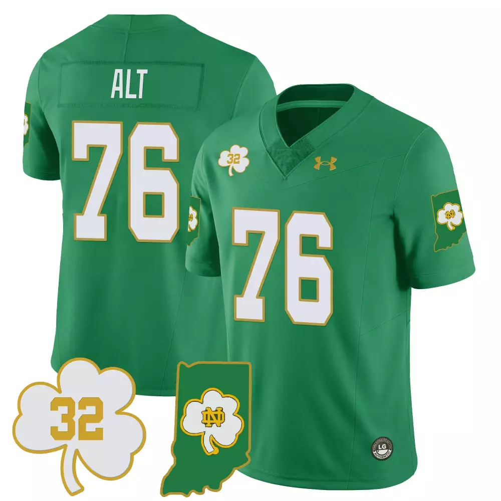Notre Dame Fighting Irish Alt 76 Men's Green Stitched Jersey | 2023 Name Patch | Fan Gear for Men, Women & Youth