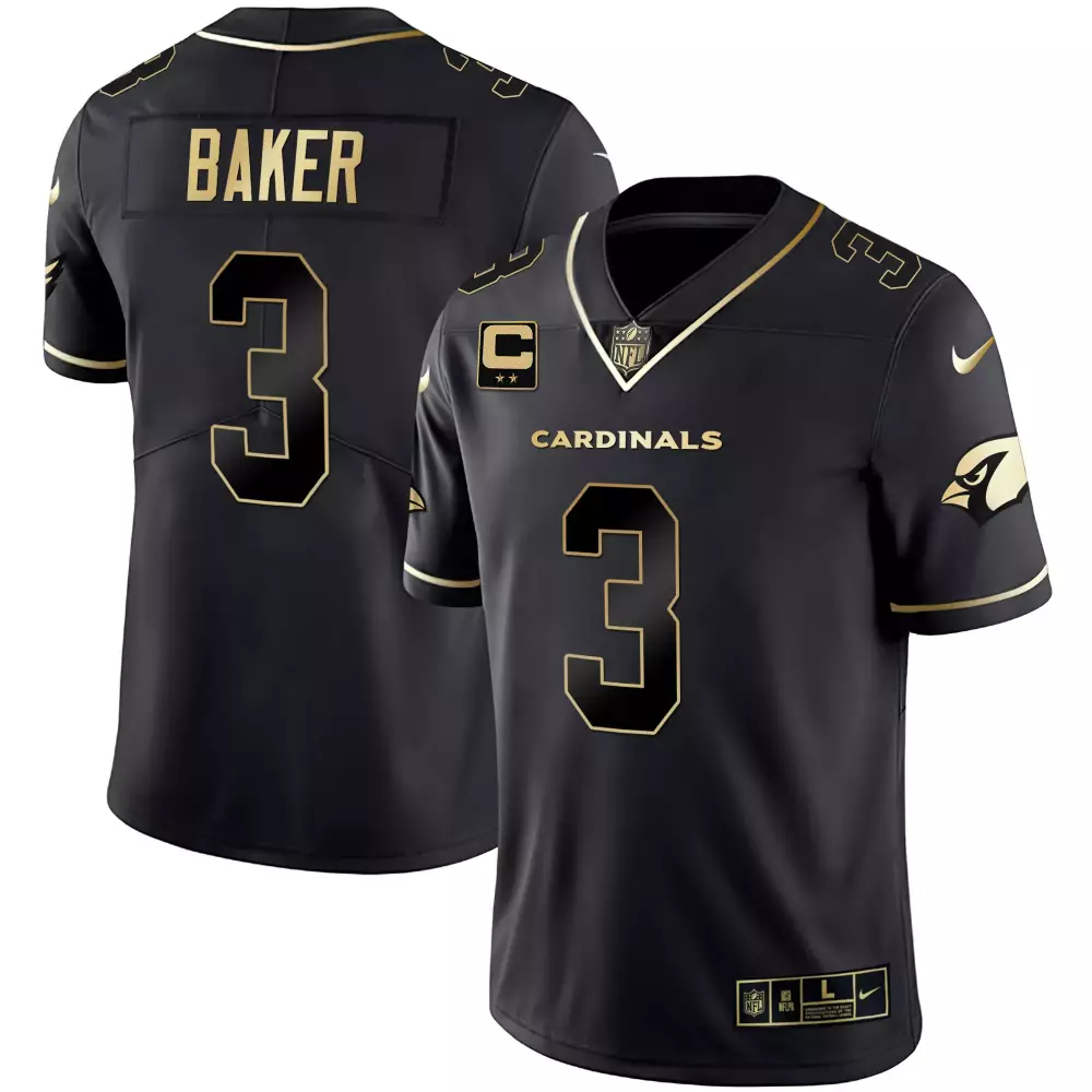 Baker 3 Men's Arizona Cardinals Black & Gold All Stitched Jersey | Year Patch Fan Gear for Game Day | Show Your Team Spirit