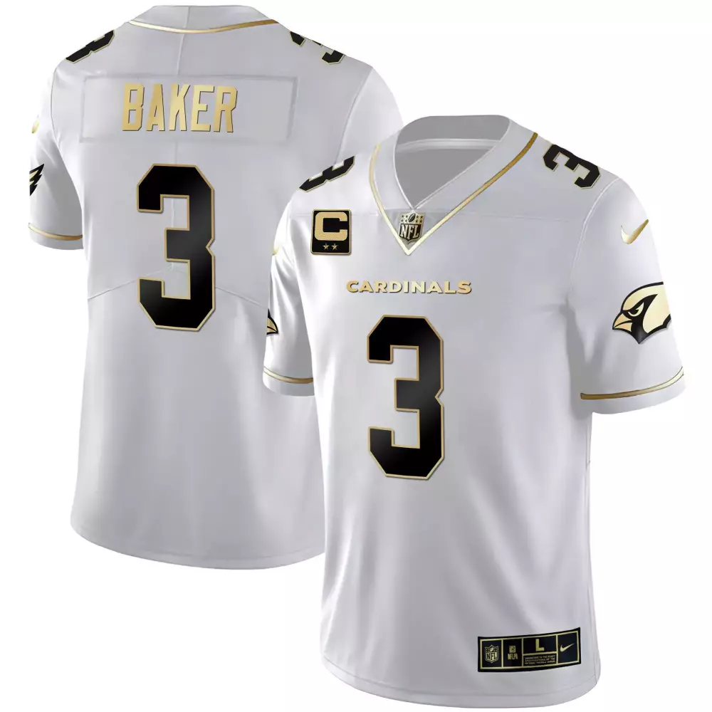 Baker 3 Arizona Cardinals 2023 Gold Stitched Jersey | White Name Patch | Limited Edition Fan Gear for Men, Women & Youth