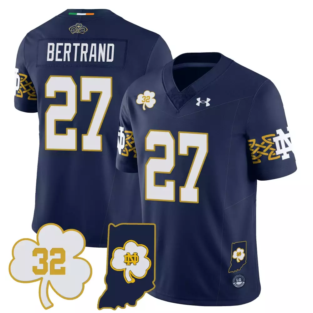 Bertrand 27 Notre Dame Fighting Irish 2023 Navy Stitched Jersey | Classic Style Name Patch | For Men, Women & Youth