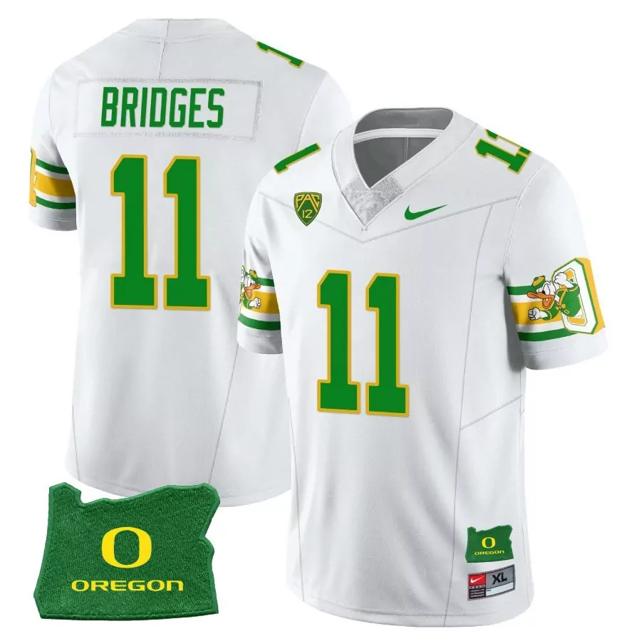 Bridges 11 Oregon Ducks 2023 Stitched White Jersey | Name Patch | Limited Edition Fan Gear | For Men, Women & Youth