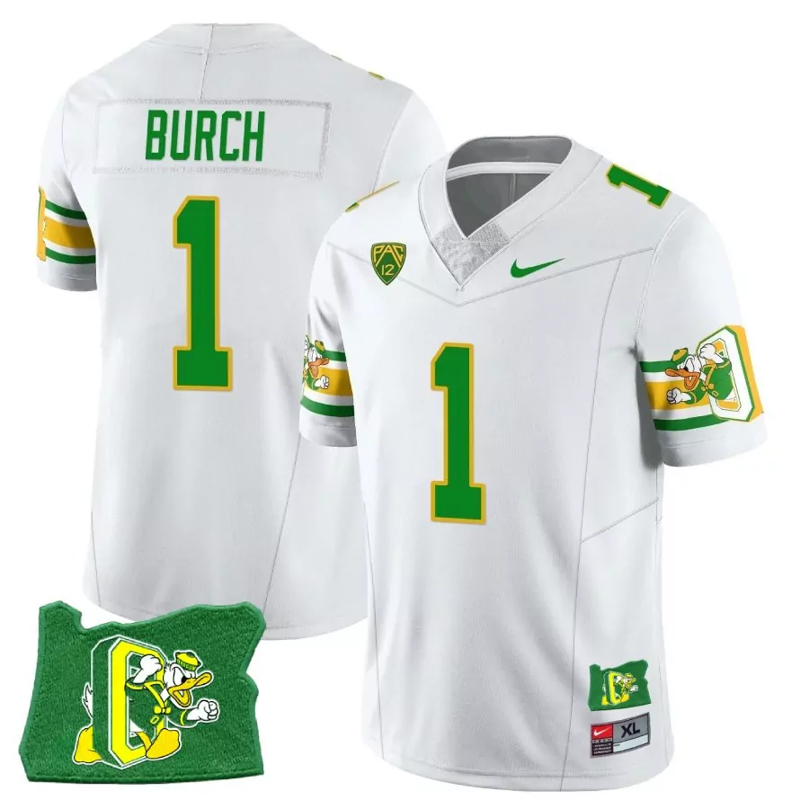 Burch 1 Oregon Ducks 2023 Stitched White Jersey | Name Patch | Game Day Outfit | For Men, Women & Youth