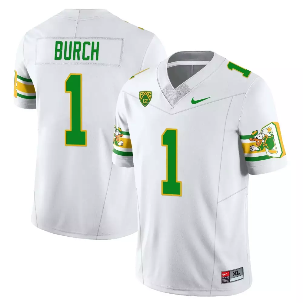 Burch 1 Oregon Ducks 2023 White Stitched Jersey | Name Patch | For Men, Women & Youth