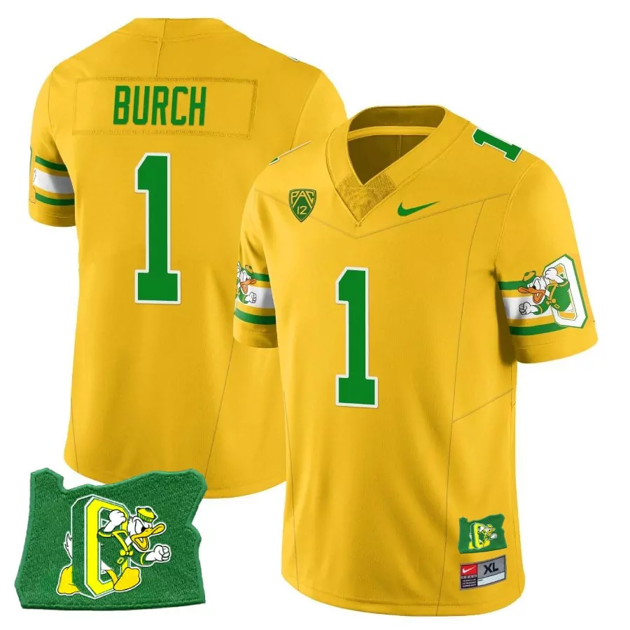 Burch 1 Oregon Ducks Men's Yellow Stitched Jersey with Name Patch 2023 | Limited Edition for All