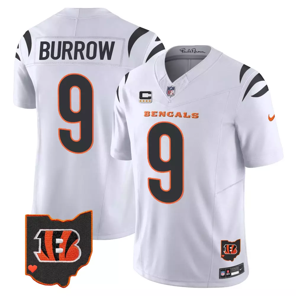 Burrow 9 Cincinnati Bengals White Stitched Jersey | Men's Style with Ohio Name Patch 2023 | Fan Gear for All