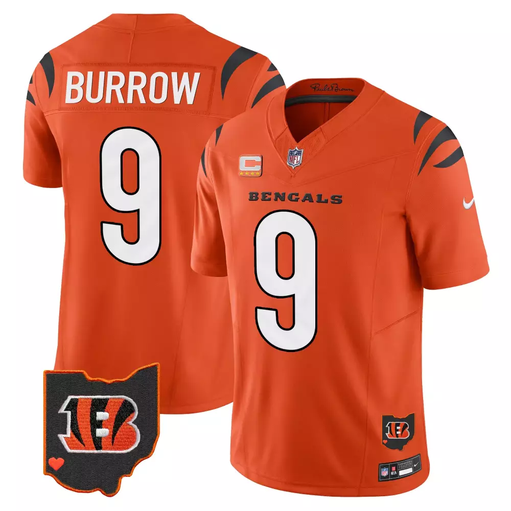 Burrow 9 Men's Cincinnati Bengals Orange Stitched Jersey | With Name Patch 2023 | Game Day Outfit for All