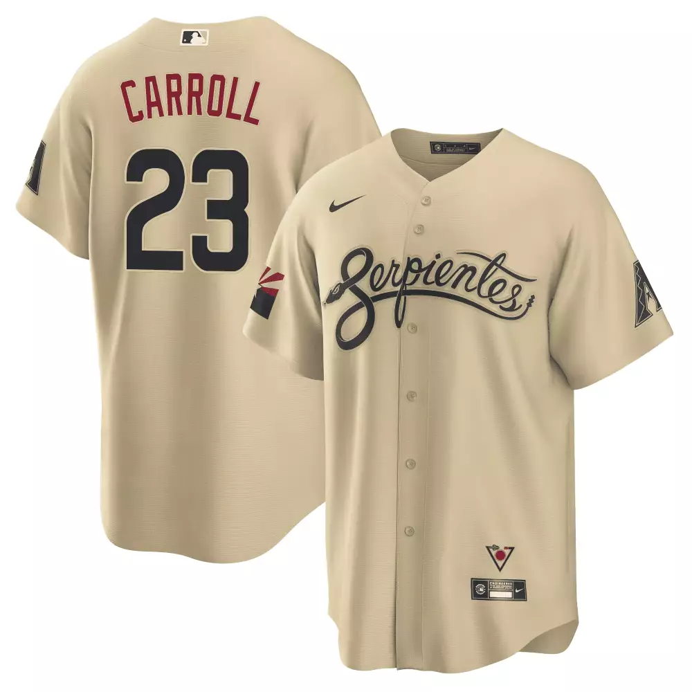 Carroll 23 Men's Arizona Diamondbacks Serpientes Jersey | All Stitched Name Patch 2023 Tan | Fan Gear for Men, Women & Youth