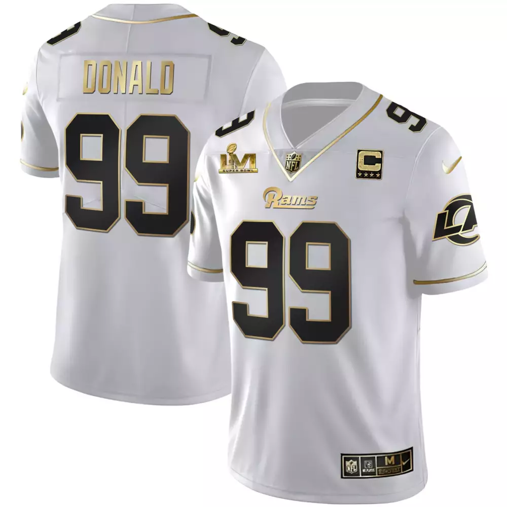 Aaron Donald 99 Men's Los Angeles Rams White Gold All Stitched Jersey | 2022 | For Men, Women & Youth