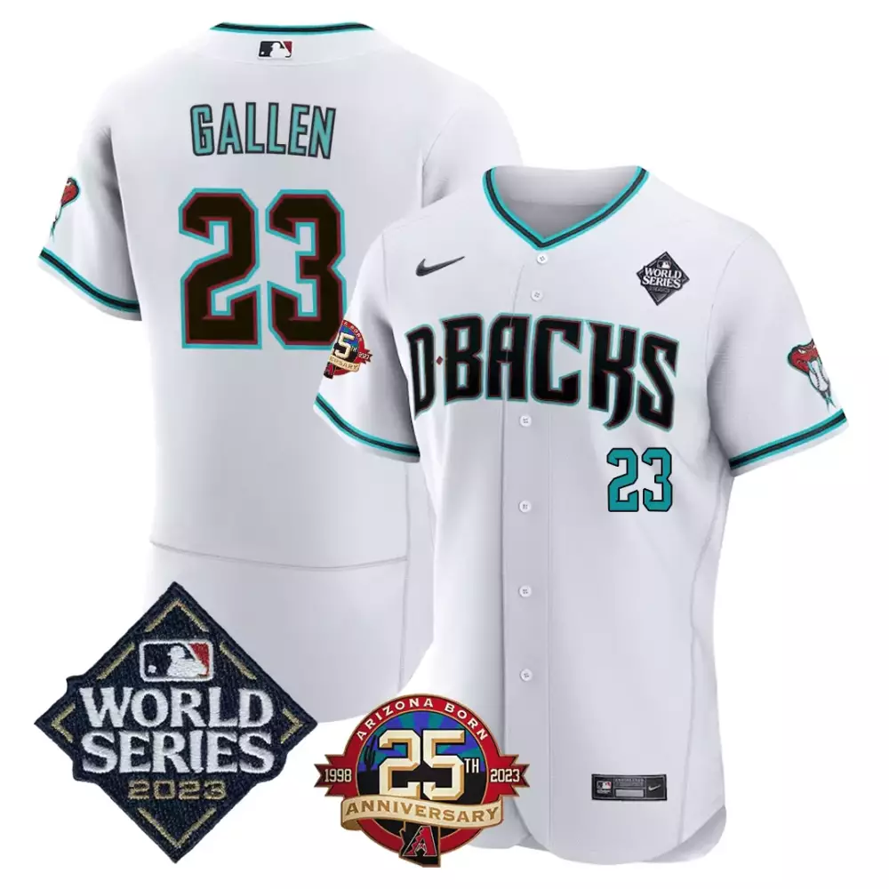 Gallen 23 Arizona Diamondbacks 2023 White Jersey | All Stitched with World Series & 25th Anniversary Patch | For Men, Women & Youth