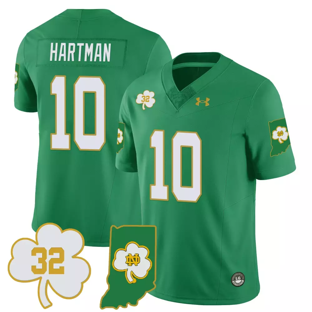 Hartman 10 Notre Dame Fighting Irish Green All Stitched Jersey 2023 | Name Patch Included | Gift Idea for Men, Women & Youth