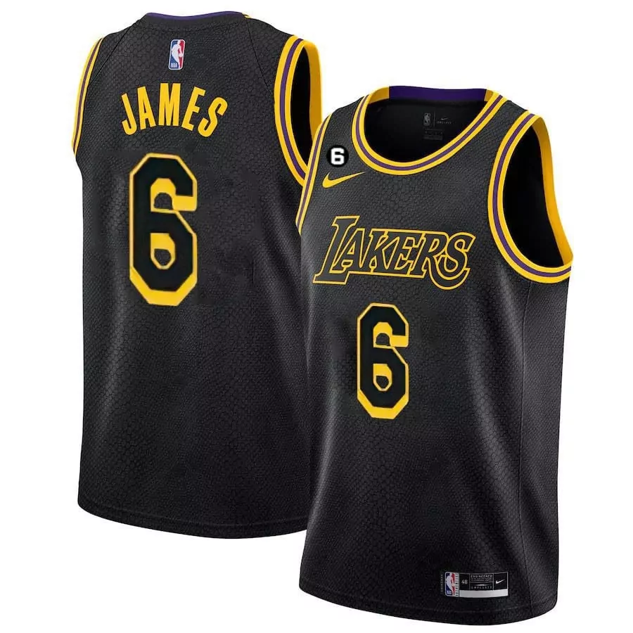 James 6 Men's Black Lakers 2023 All Stitched Jersey | Name Patch | Game Day Outfit | For Men, Women & Youth