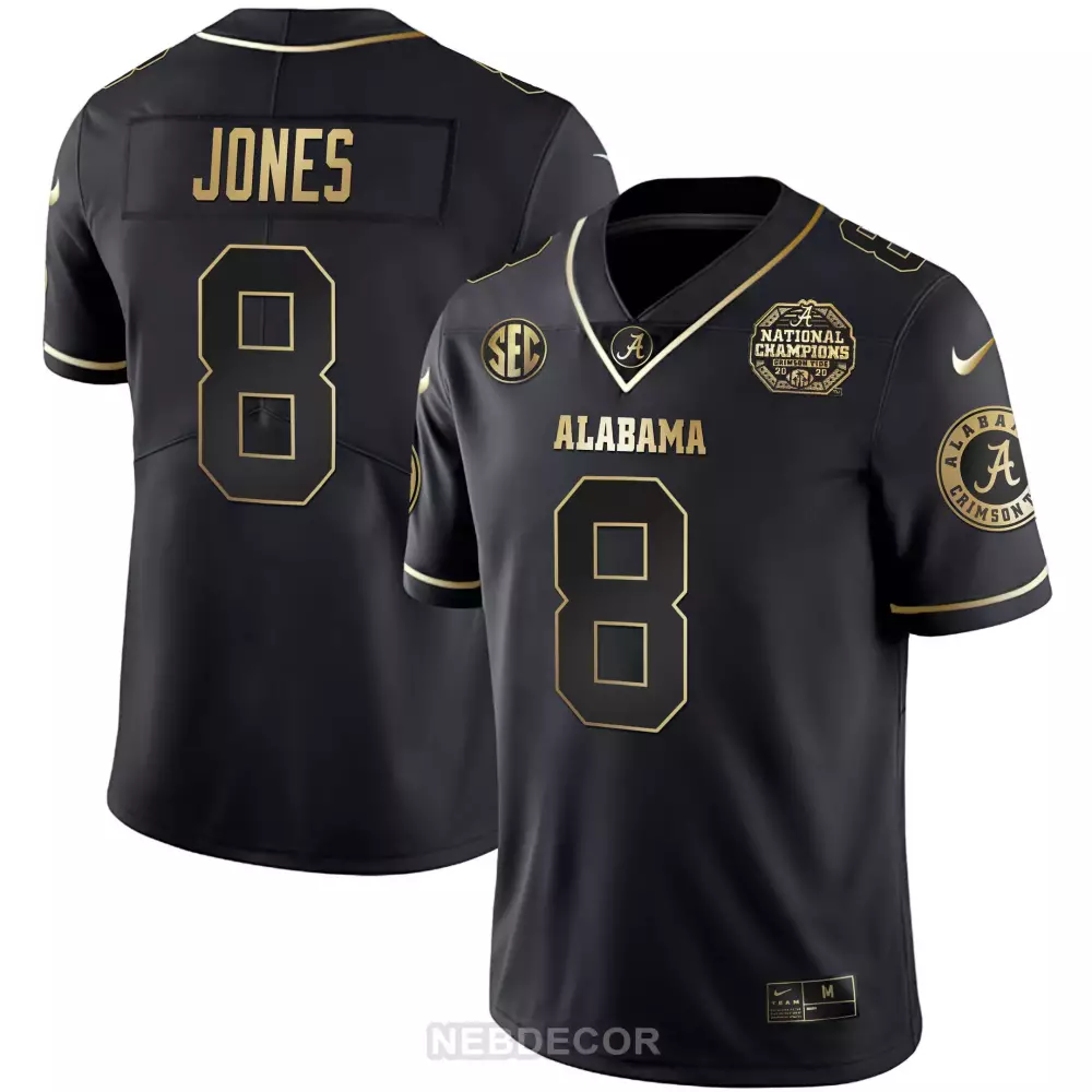 Jones 8 Alabama Crimson Tide Black All Stitched Jersey | Name Patch 2023 Men's Style | For Men, Women & Youth