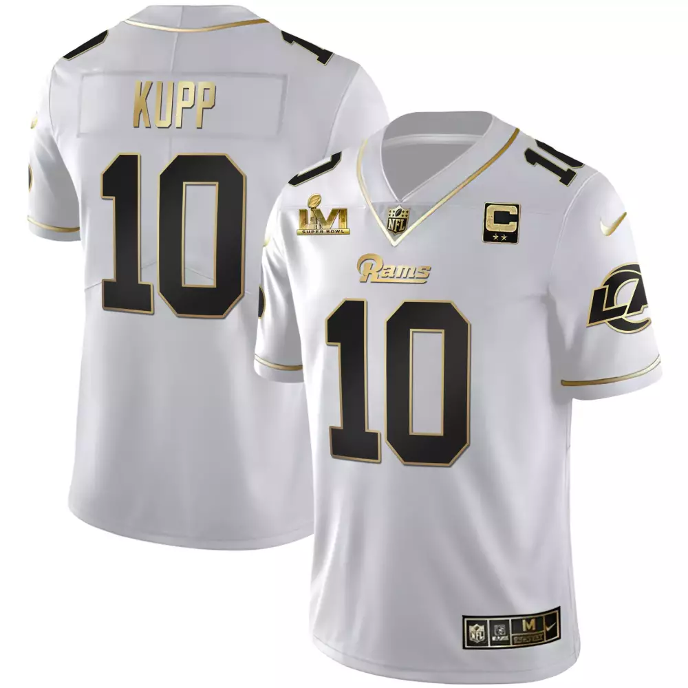Kupp 10 Los Angeles Rams 2022 White Gold Stitched Jersey | Super Bowl LVI Fan Gear | For Men, Women & Youth