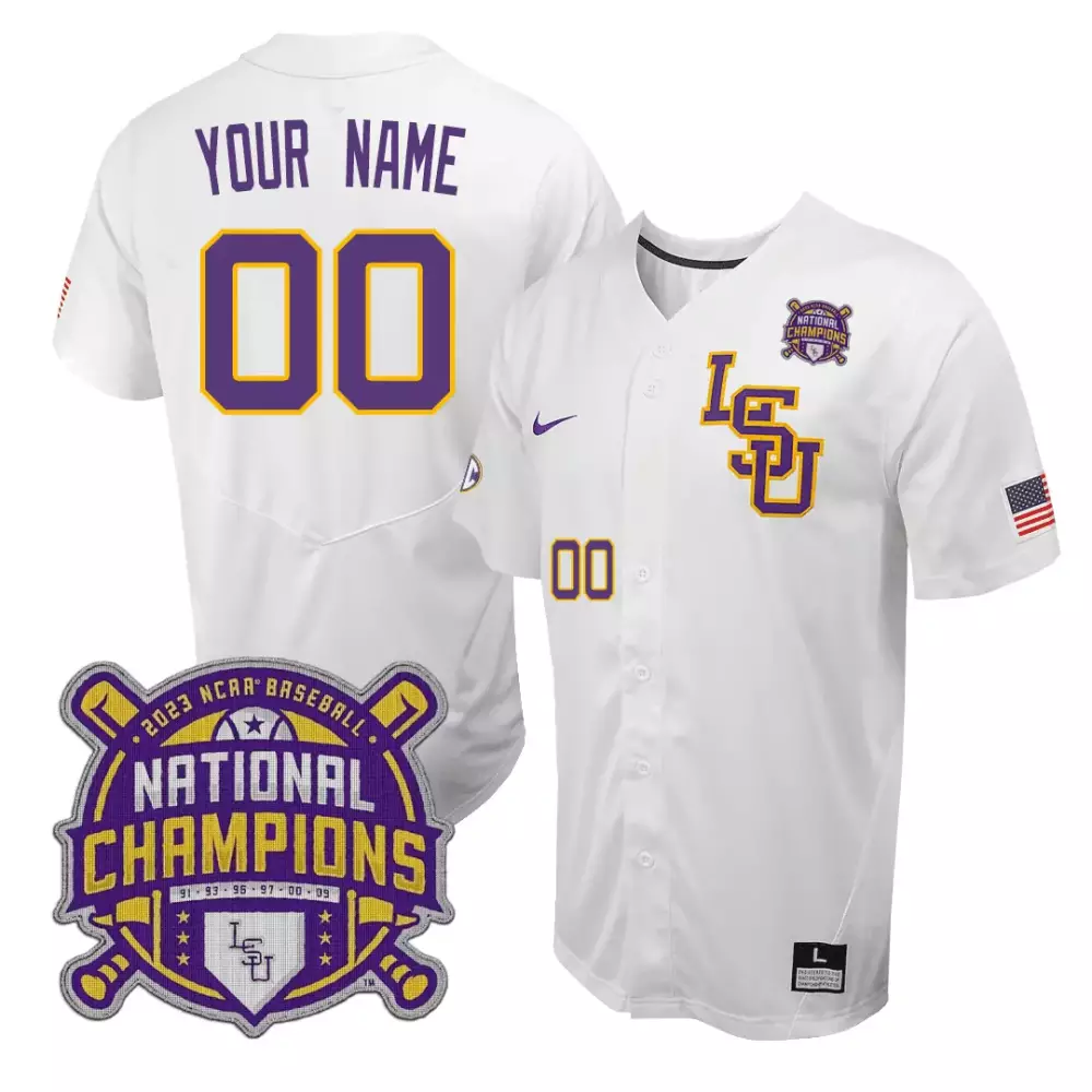 LSU Tigers 2023 National Champions White Jersey | Men's Custom Stitched Style with Name Patch | For Men, Women & Youth