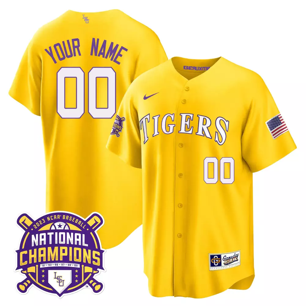 LSU Tigers 2023 National Champions Gold Custom Jersey | Men's Style with Name Patch | Replica Fan Gear | For Men, Women & Youth