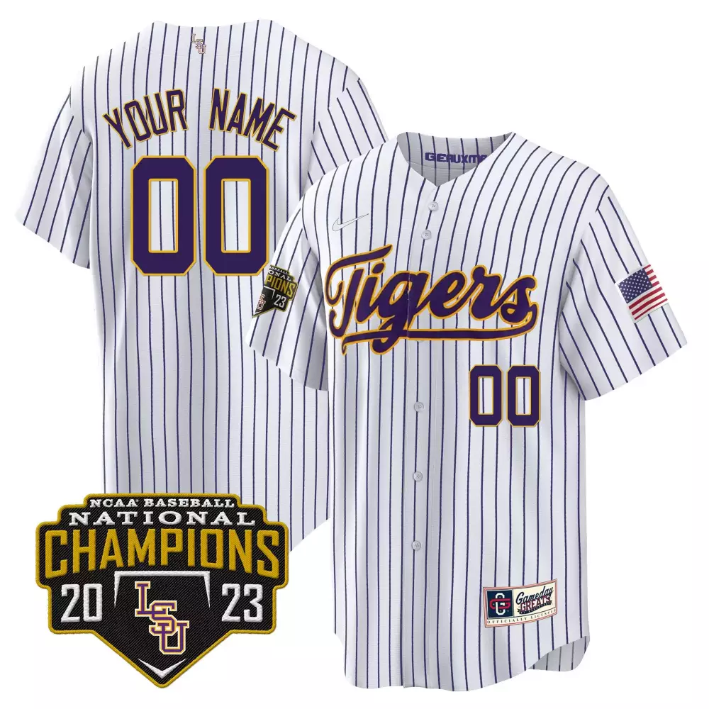 LSU Tigers 2023 National Champions White Stitched Jersey | Name Patch for Men | For Men, Women & Youth