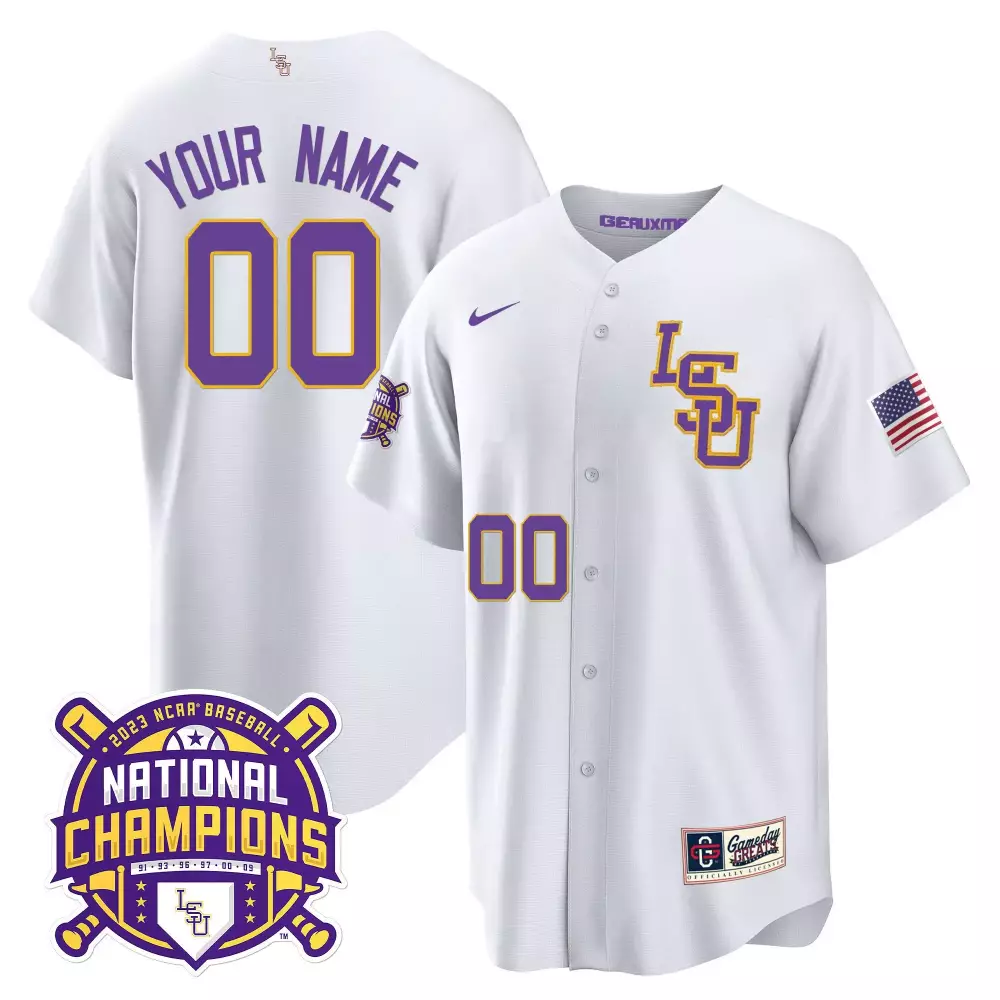 LSU Tigers 2023 National Champions White Stitched Jersey | Your Name 00 | Men's Style with Name Patch | For Men, Women & Youth