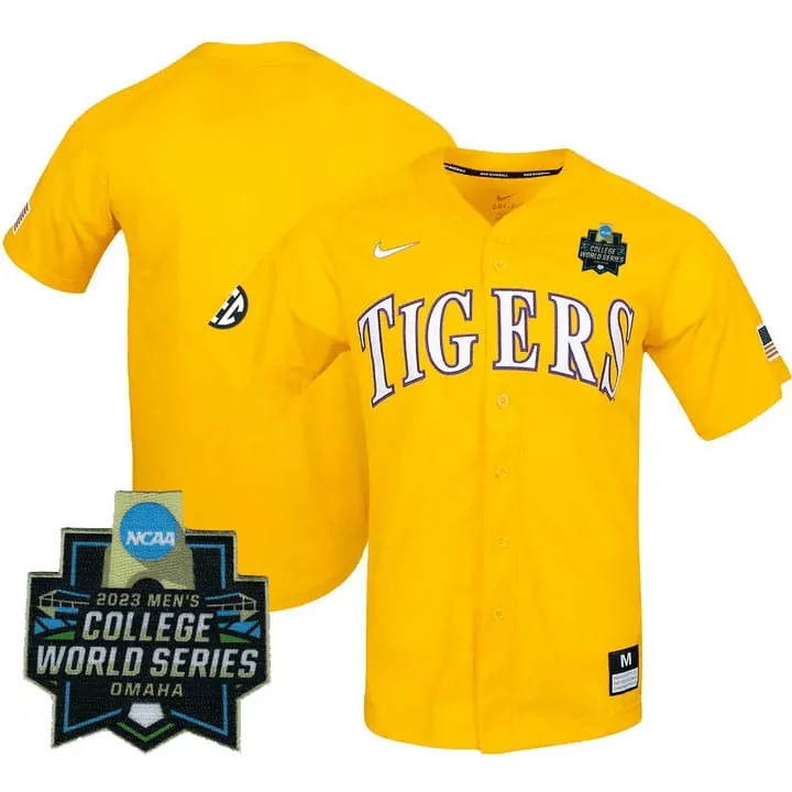 LSU Tigers 2023 Men's Yellow Stitched Jersey | College World Series Name Patch Included | Fan Gear for Men, Women & Youth