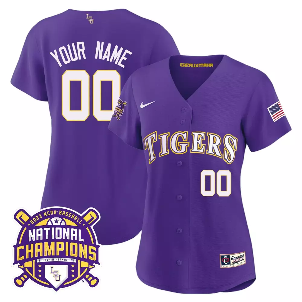 LSU Tigers Purple 2023 National Champions Stitched Jersey | Women's Style with Name Patch for Game Day