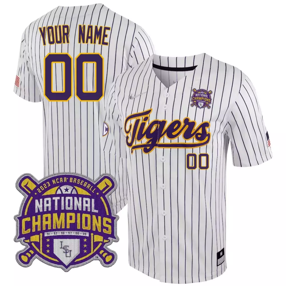 LSU Tigers White All Stitched Jersey | 2023 National Champions | Custom Name Patch | Men’s Style Fan Ge