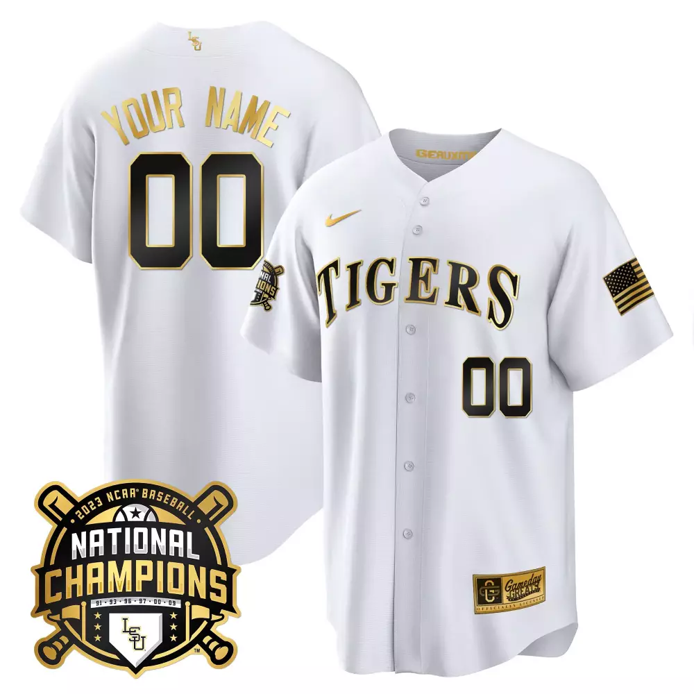 LSU Tigers White Custom Stitched Jersey | 2023 National Champions | Name Patch | Men’s Style Fan Ge
