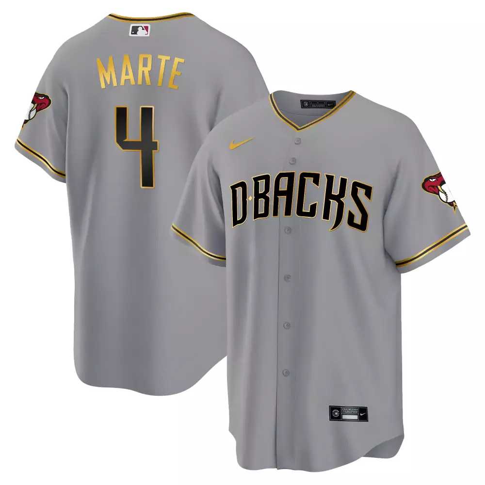 Marte 4 Arizona Diamondbacks 2023 Gray Stitched Jersey | Name Patch | Fan Gear for Men, Women & Youth