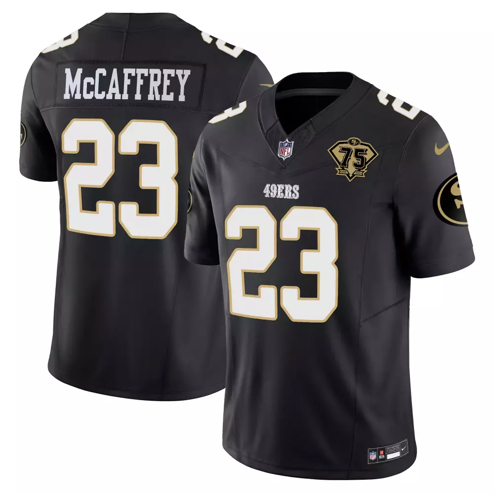 McCaffrey 23 Black Stitched Jersey | 49ers 75th Anniversary Edition | Fan Gear for Men, Women & Youth