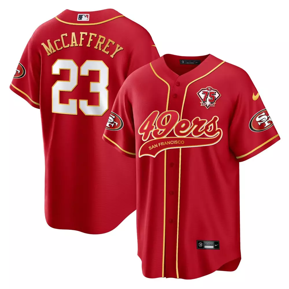 McCaffrey 23 San Francisco 49ers 2023 Red Stitched Jersey | Name Patch | Game Day Outfit for Fans