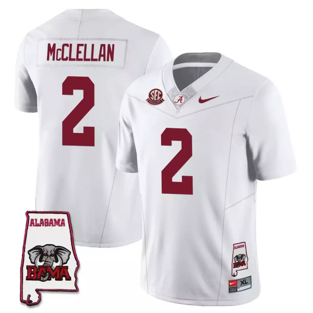 McClellan 2 Alabama Crimson Tide 2023 White Stitched Jersey | Name Patch | Limited Edition Fan Gear for Men, Women & Youth