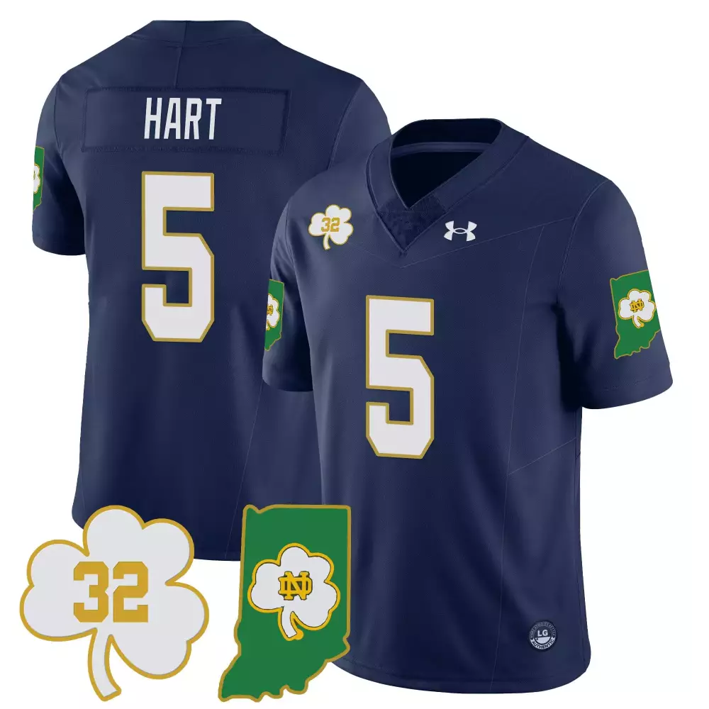 Hart 5 Notre Dame Fighting Irish 2023 Navy Jersey | All Stitched with Name Patch | Fan Gear for Men, Women & Youth