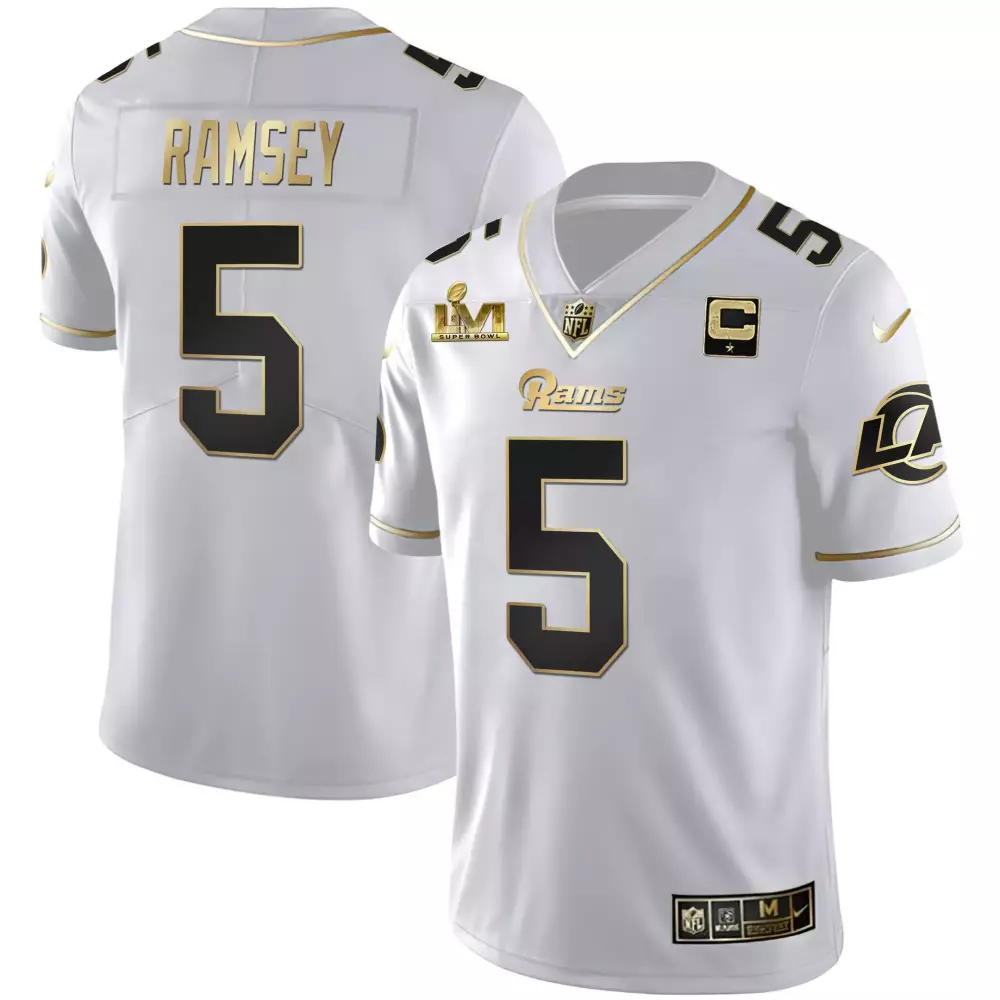 Ramsey 5 Los Angeles Rams 2022 White Gold Stitched Jersey | Fan Gear with Name Patch | For Men, Women & Youth