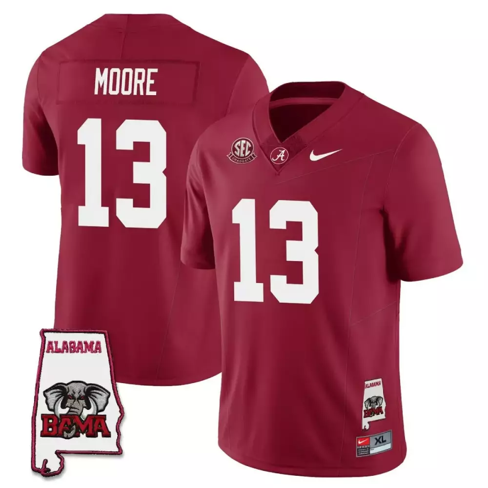 Moore 13 Alabama Crimson Tide Red Stitched Jersey | 2023 Name Patch | Limited Edition | For Men, Women & Youth