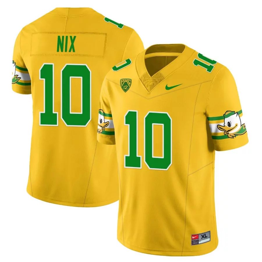 Nix 10 Oregon Ducks 2023 Stitched Yellow Jersey | Name Patch | Replica Fan Gear for Men, Women & Youth
