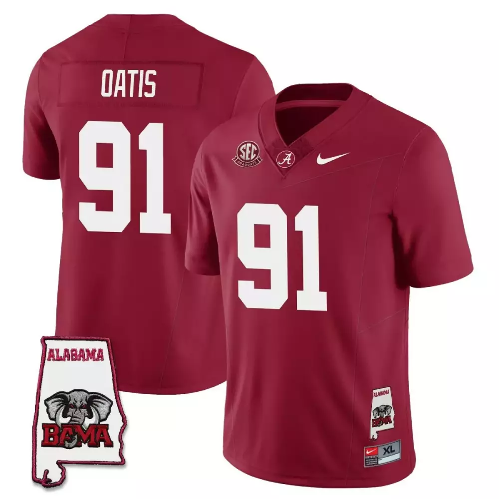 Oatis 91 Alabama Crimson Tide Men's Red Stitched Jersey | 2023 Name Patch Style | Game Day Outfit | For Men, Women & Youth
