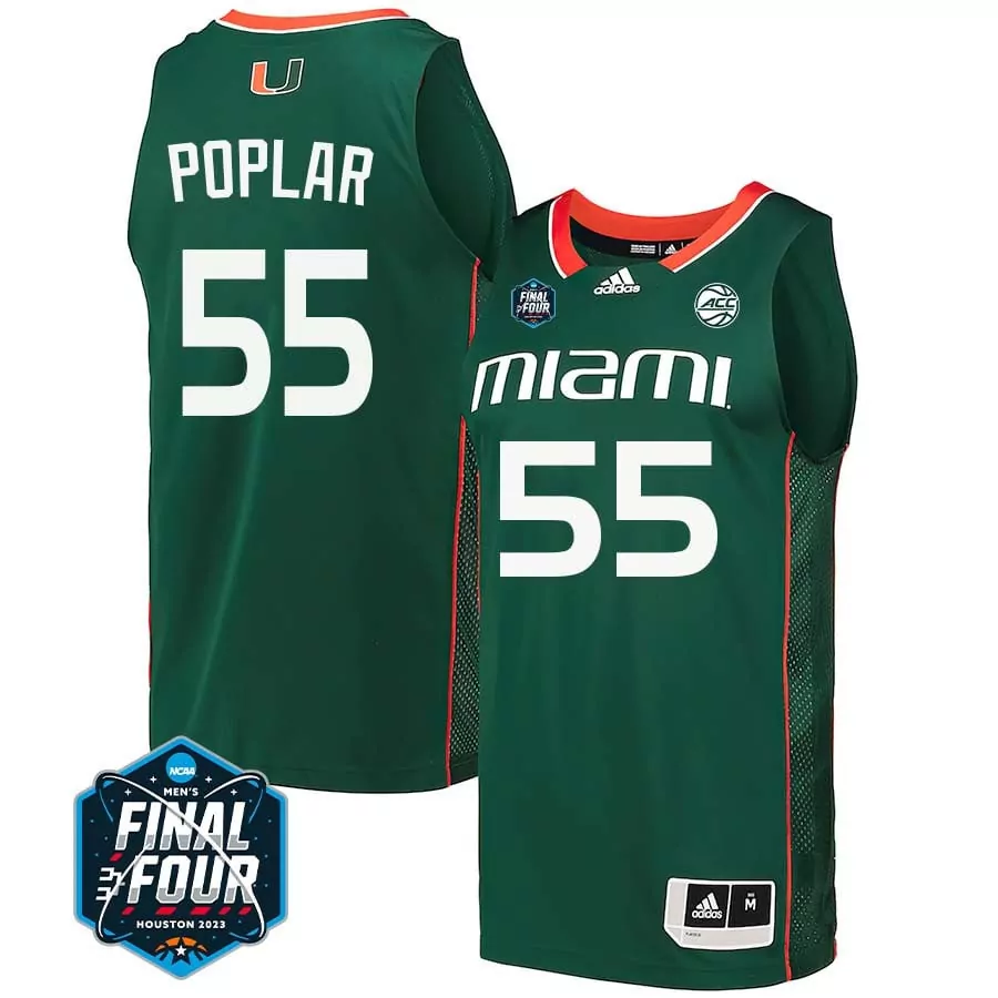 Poplar 55 Miami Hurricanes 2023 Final Four Green Stitched Jersey | All Name Patch Style | Limited Edition | For Men, Women & Youth