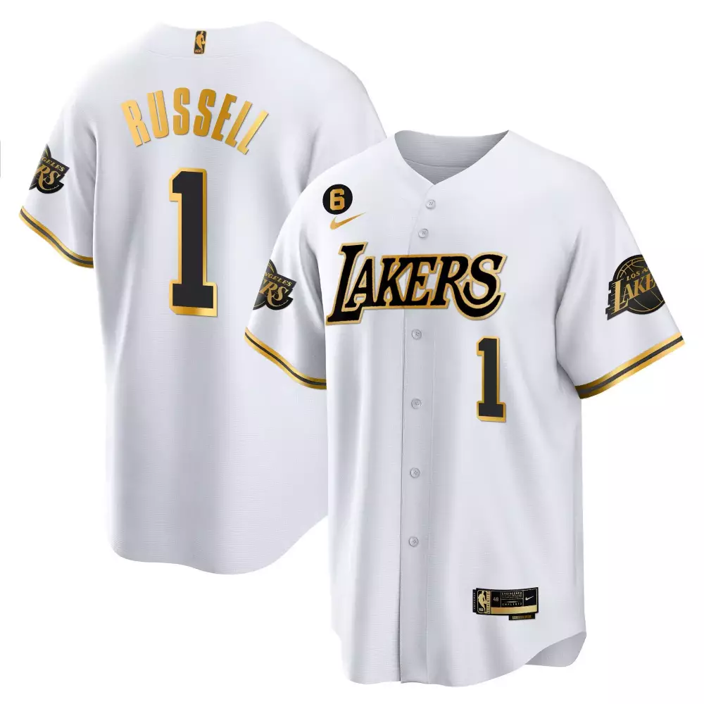 Russell 1 Los Angeles Lakers White Stitched Jersey | Men's Name Patch 2023 | Replica Fan Gear | For Men, Women & Youth