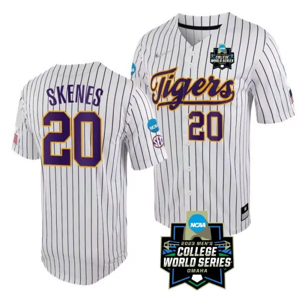 Skenes 20 LSU Tigers Men's Yellow Stitched Jersey | 2023 College World Series | For Men, Women & Youth