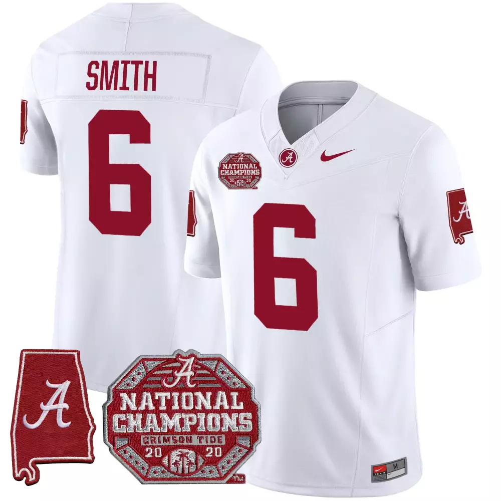 Smith 6 Alabama Crimson Tide Stitched Jersey | Men's White Design with 2020 Name Patch | Perfect for Game Day | For Men, Women & Youth