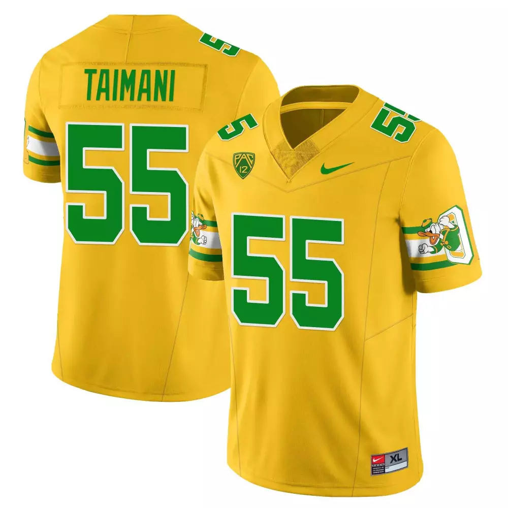 Taimani 55 Oregon Ducks 2023 Stitched Yellow Jersey | Name Patch | Game Day Outfit | For Men, Women & Youth