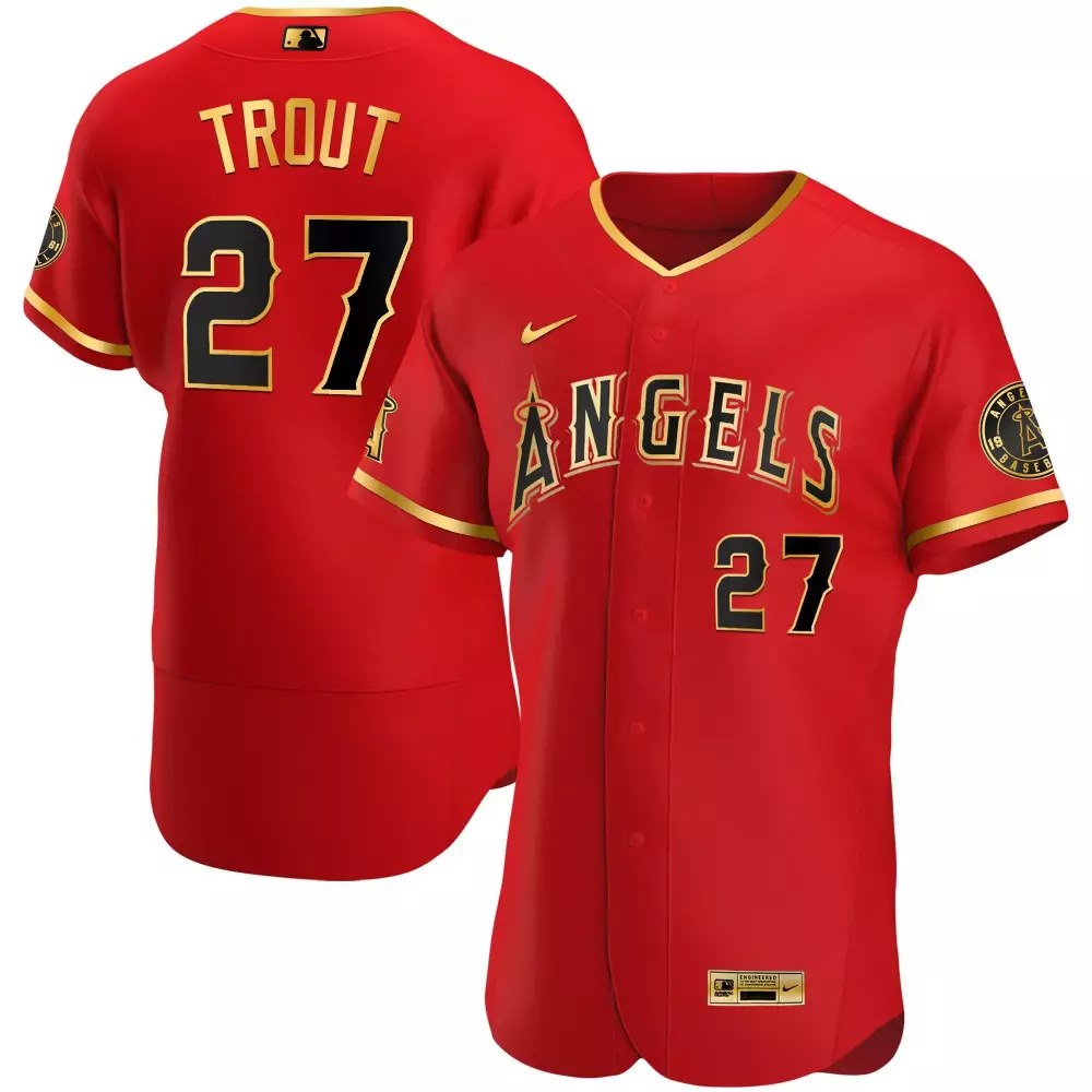 Trout 27 Los Angeles Angels Red Stitched Jersey | Name Patch | Replica Fan Gear for Men, Women & Youth
