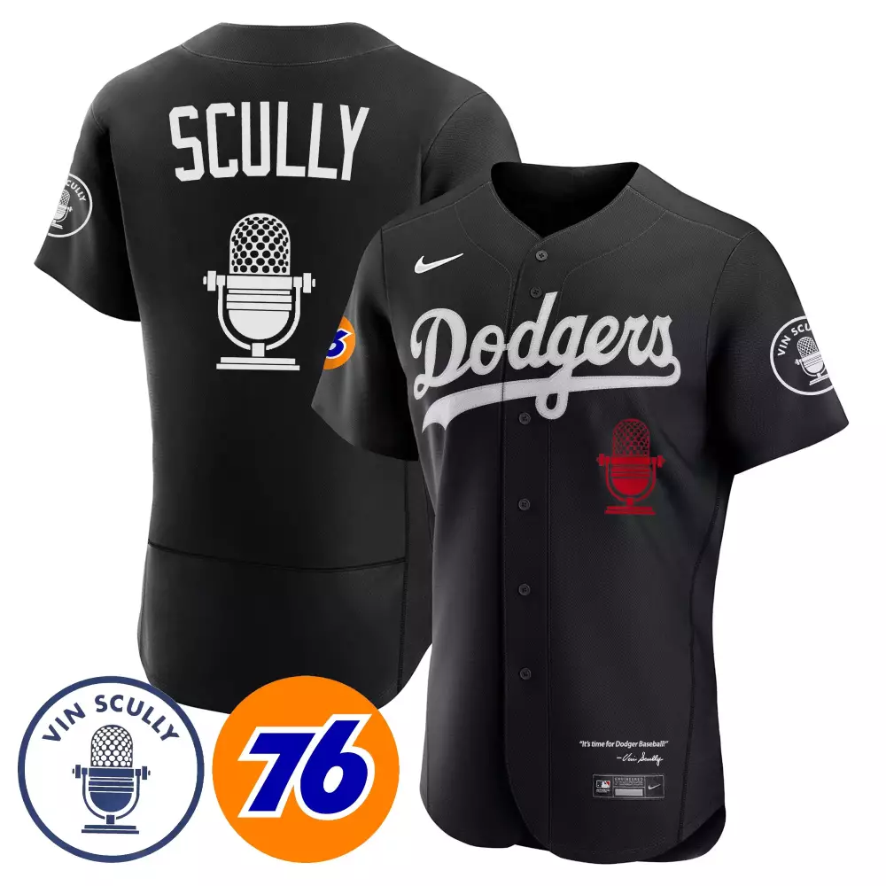 Vin Scully 76 Dodgers Black Stitched Jersey | 2023 Name Patch | Limited Edition Fan Gear | For Men, Women & Youth