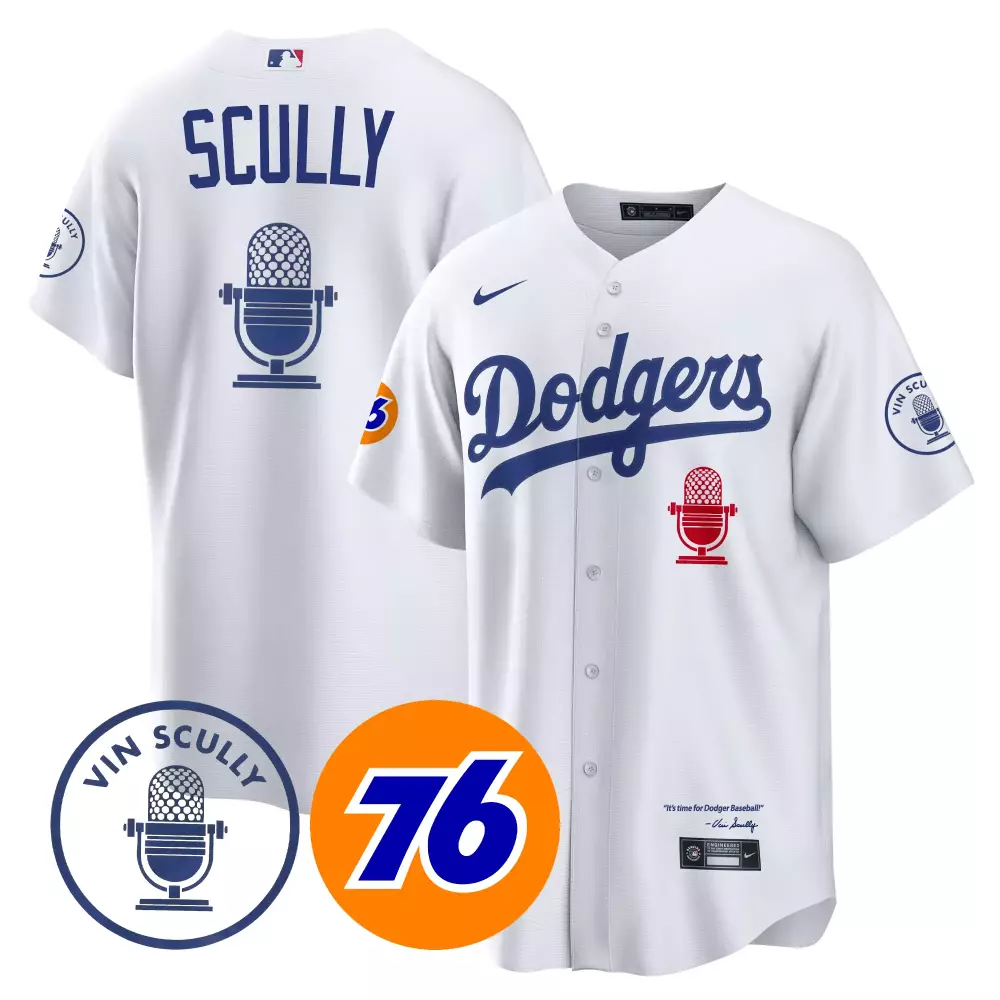 Vin Scully 76 Dodgers White Stitched Jersey | 2023 Name Patch | Limited Edition Fan Gear | For Men, Women & Youth