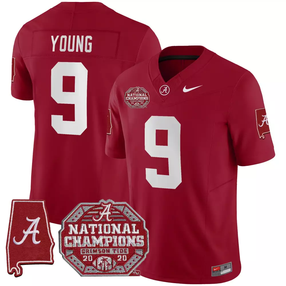 Youth Alabama Crimson Tide Men’s Red Stitched Jersey | National Champions 2020 Name Patch | Fan Gear for Young Fa