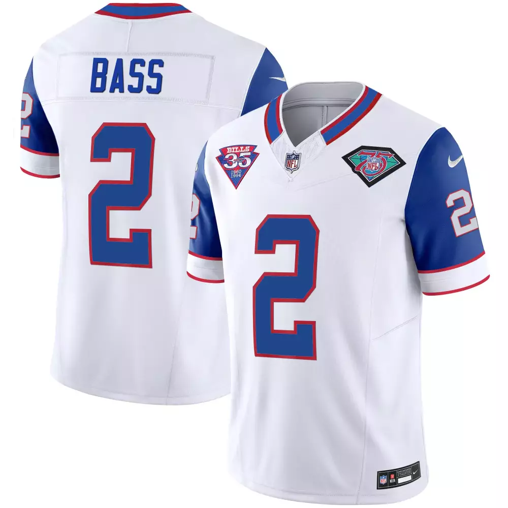 Bass 2 Buffalo Bills 1994 Throwback All Stitched Vapor Jersey | White Blue Color | Fan Gear for Game Day | For Men, Women & Youth