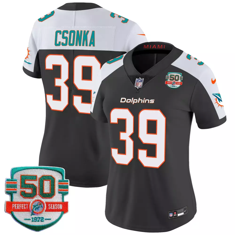 Csonka 39 Miami Dolphins Women's 1972 Perfect Season Black All Stitched Vapor Jersey | Fan Gear | For Women, Men & Youth