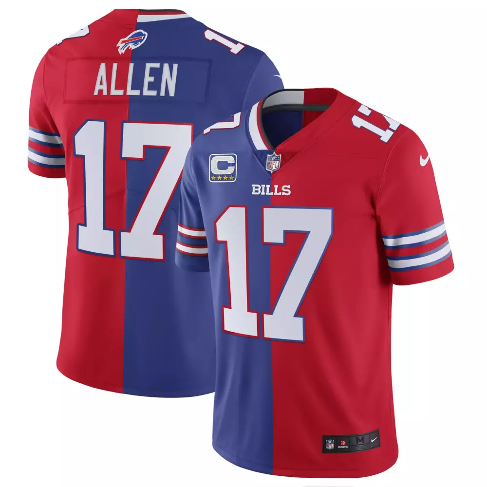 Josh Allen 17 Buffalo Bills 2023 Split Jersey | Stitched Vapor Fan Gear | For Men, Women & Youth