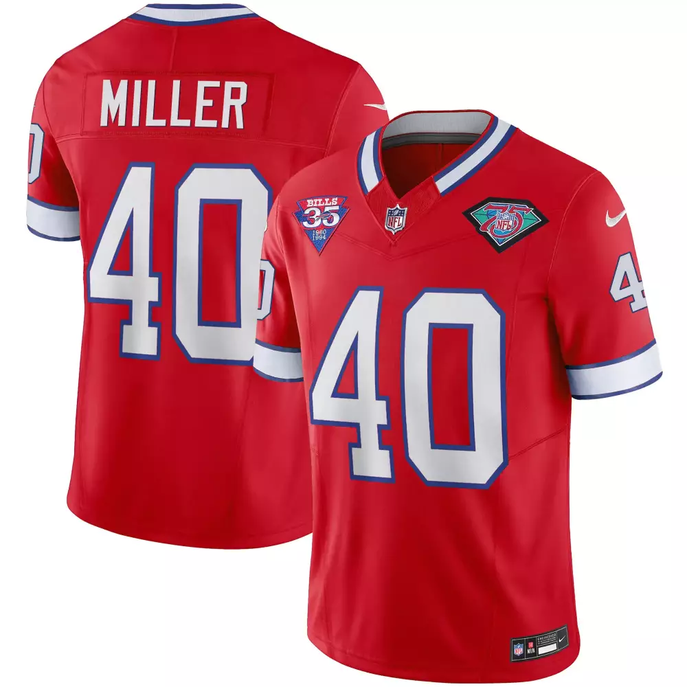 Miller 40 Buffalo Bills 1994 Youths Red All Stitched Vapor Jersey | 35th Anniversary Patch | Fan Gear for Game Day | For Men, Women & Youth