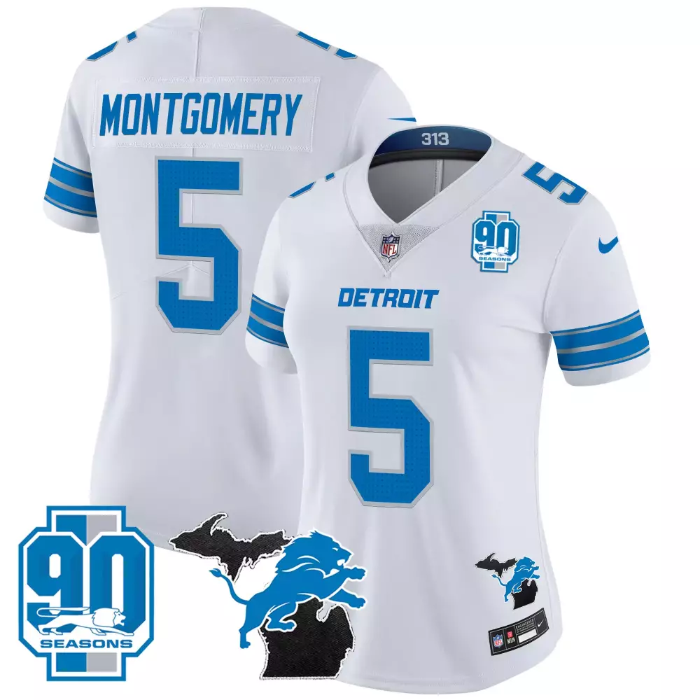 Montgomery 5 Detroit Lions 2023 Women's White NFC North Champions All Stitched Vapor Jersey | For Women