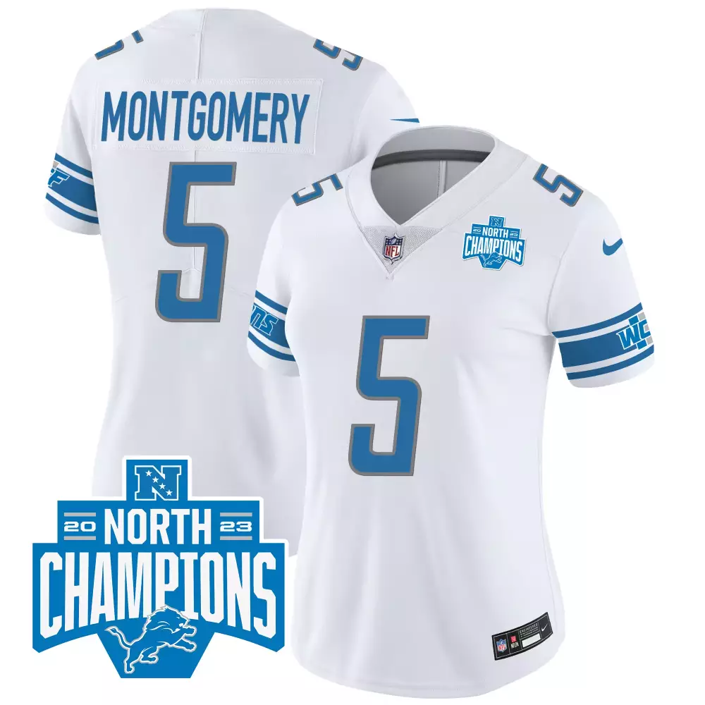 Montgomery 5 Detroit Lions 2024 Women's Blue All Stitched Vapor Jersey | Michigan Patch | For Women